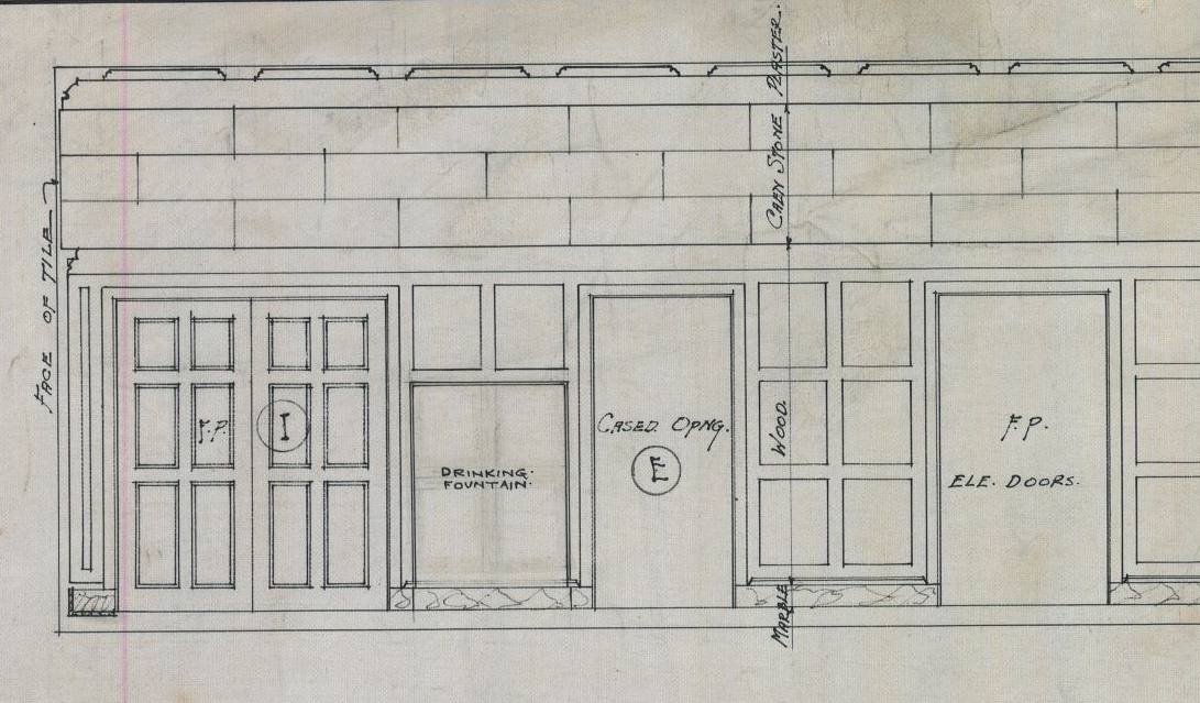 Blueprint section showing 5th Floor drinking fountain