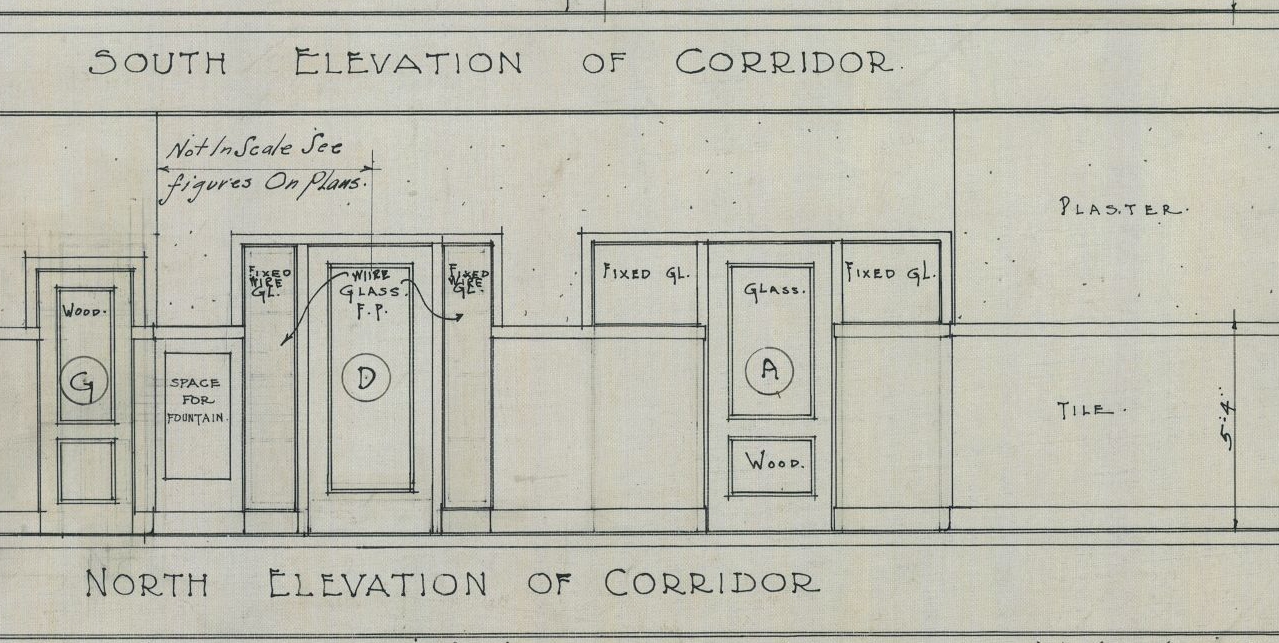 Blueprint section showing other than the 5th Floor drinking fountain location